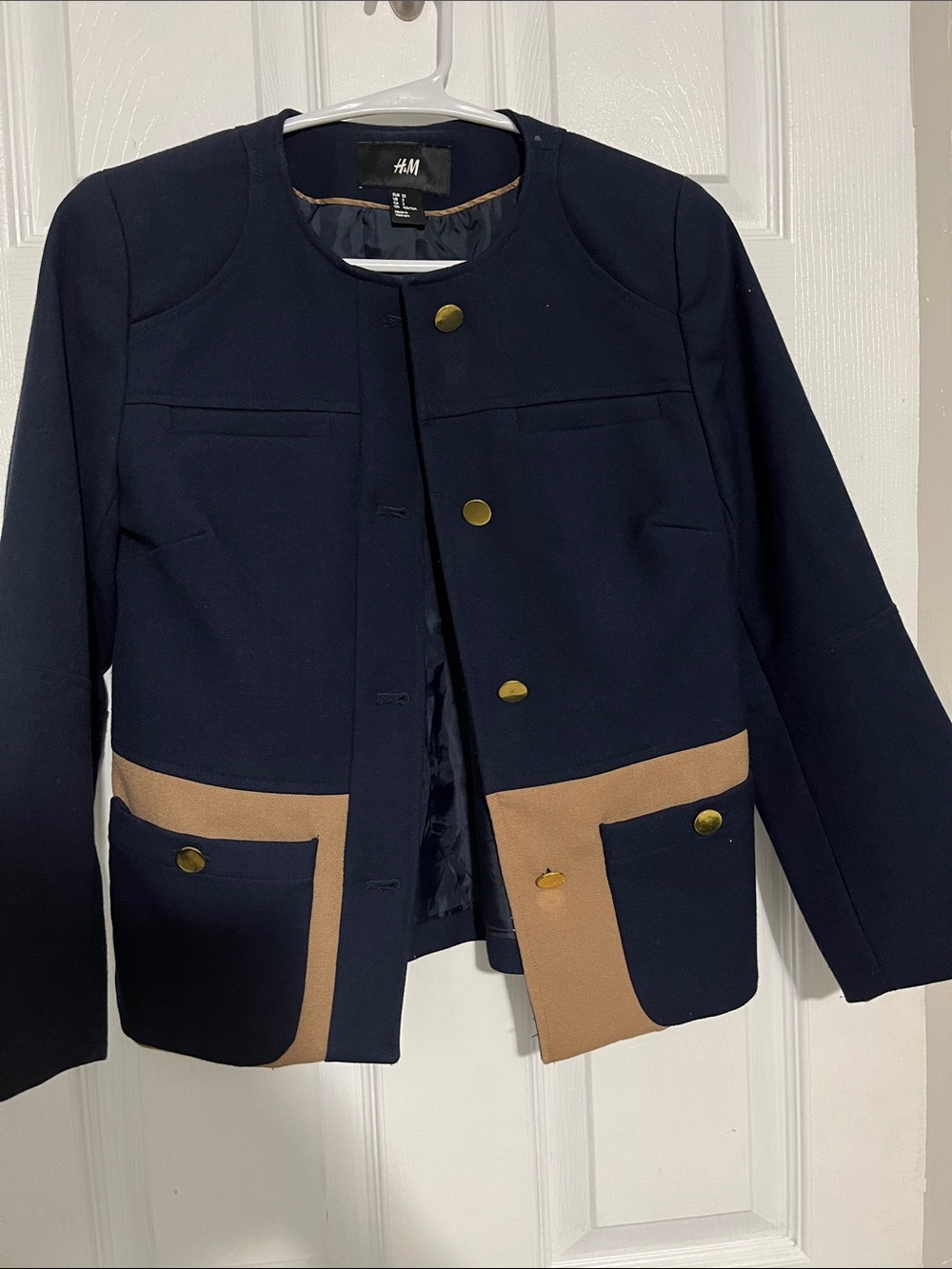 H&M Navy Jacket with Tan Pocket Trim